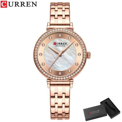 CURREN Luxury Ladies Watch 32mm Slim Dial with  Shining Rhinestones Stainess Steel Band lightweight Elegant Dressy Gift