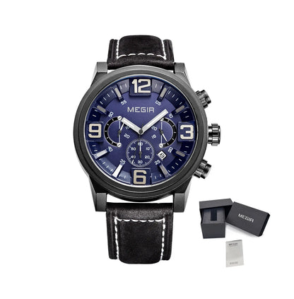 MEGIR Luxury Men's Watch Fashion Simple Casual Sports Watches for Men Leather Strap Waterproof Quartz Chronograph Clock 3010