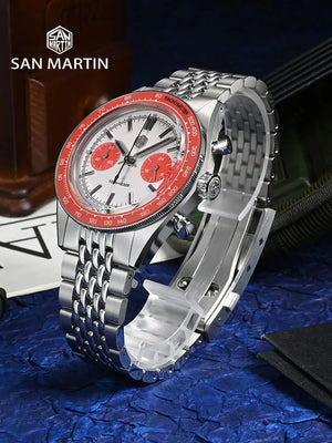San Martin New Chronograph VK64 Quartz Watch Original Design 39.5mm Men Sports Business Dress Watches Waterproof 100m SN0116