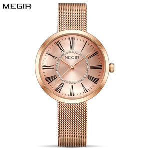 MEGIR Luxury Women Watches Fashion Ladies Quartz Watch Clock Stainless Steel Waterproof Female Watch Relogio Feminino 7014