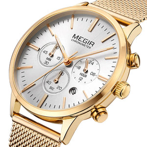 MEGIR Fashion Watches for Women Luxury Elegant Ladies Clock Chronograph Stainless Steel Strap Quartz Wristwatch Reloj Mujer 2011