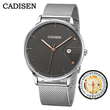 CADISEN Swiss Ronda 715 Quartz Watch Mans 7MM Ultra-thin Dial Sapphire Luminous Stainless Steel Milano Mesh Strap Watches Men