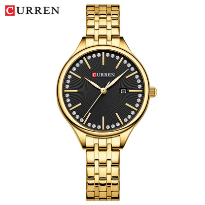 CURREN Simple Dress Wristwatches for Women Elegant Quartz Watch with Luminous Hands Auto Date Waterproof