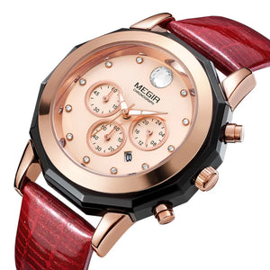 MEGIR Luxury Women Bracelet Watches Fashion Quartz Sport Ladies Wristwatch Leather Dress Clock Chronograph Reloj Hombre 2042