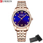 CURREN Classy Dress Watches for Women Stainless Steel Band Clock Female Rhinestone Dial Slim Wristwatches Ladies