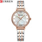 CURREN Luxury Slim Women's Watch Two Tone Stainless Steel Band Mother of Pearl Dial with Rhinestones Elegant Quartz Wristwatch