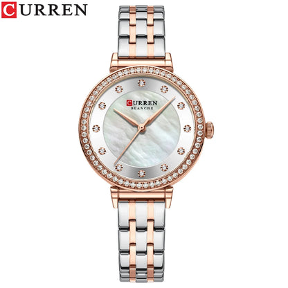 CURREN Luxury Ladies Watch 32mm Slim Dial with  Shining Rhinestones Stainess Steel Band lightweight Elegant Dressy Gift