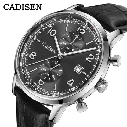 CADISEN Men Watch Quartz Luxury Brands MIYOTA 0S11 Movement Chronograph Sunburst Salmon Dial AR Coated Glass Waterproof Watches
