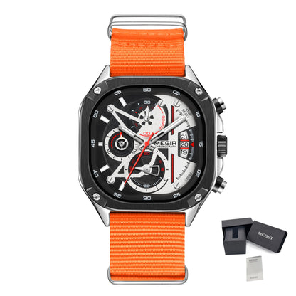 MEGIR Men's Watch Chronograph Orange Canvas Strap Sport Wristwatch Luminous Auto Date Quartz Watches Clock Montre Homme 2217