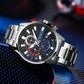 CURREN New Blue Multi Function Quartz Watches Sport Stainless Steel Band Wristwatches for Men with Luminous Hands