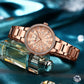CURREN Quartz Wristwatches for Wommen Luxury Rhinestones Rose Dial Fashion Watches with Stainless Steel Band New