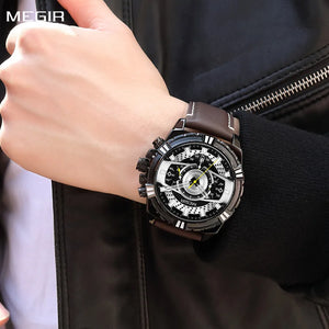 MEGIR Luxury Casual Men Watches Fashion Sports Military Wristwatch Calendar Luminous Quartz Chronograph Clock Montre Homme 2118