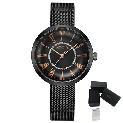 MEGIR Luxury Women Watches Fashion Ladies Quartz Watch Clock Stainless Steel Waterproof Female Watch Relogio Feminino 7014