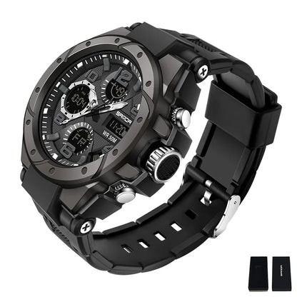 SANDA 6008 Wristwatches Waterproof Swimming Military Watch Men Sports Watches Dual Display Analog Digital LED Electronic Quartz