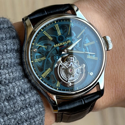 Merkur 100% Tourbillon Watch Transparency Skeleton Men's Sapphire Watch For Men Green Mechanical Wristwatch Relogio Masculino