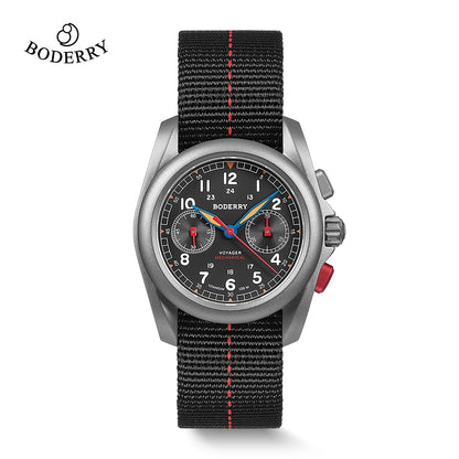 BODERRY Men's Field Watches Titanium Mechanical Chronograph Top Brand Wristwatch 100M Waterproof Clock Military Watch for Men