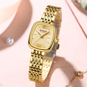 CURREN Fashion Rectangular Ladies Watches New Quartz Waterproof Stainless Steel Strap Wristwatch for Women