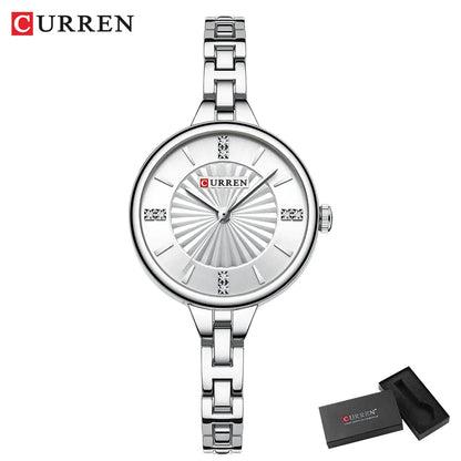 CURREN Simple Romantic Rhinestone Dial with Stainless Steel Bracelet Luxury Design  Quartz Wristwatches