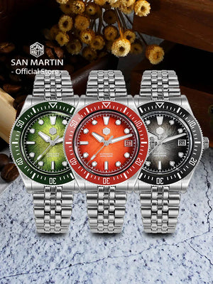 San Martin 40mm Men's Luxury Diver Watch Miyota 9015 Enamel Sunburst Dial Automatic Mechanical Wristwatch Waterproof 200m SN0148
