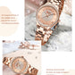 CURREN Luxury Rhinestones Rose Dial Fashion Watches with Stainless Steel Band New Quartz Wristwatches for Women
