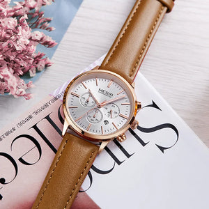 MEGIR Women Casual Watches Leather Strap Ladies Wristwatches Brand Luxury Female Chronograph Dress Clock Relogio Feminino 2011L