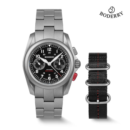 BODERRY Men's Field Watches Titanium Mechanical Chronograph Top Brand Wristwatch 100M Waterproof Clock Military Watch for Men