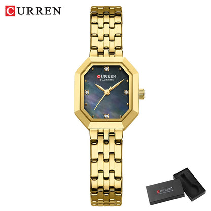 CURREN Luxury Minimalist Women's Watch with Stainless Steel Bracelet Elegant Dress Quartz Wristwatches with Shell Dial