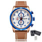 MEGIR Chronograph Sport Watch for Men Leather Strap Quartz Military Wristwatch Waterproof Calendar Clock Relogio Masculino 2082