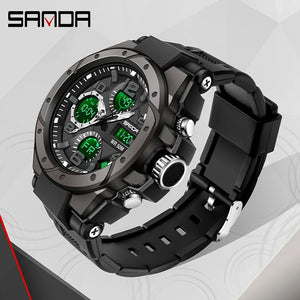 SANDA 6008 Wristwatches Waterproof Swimming Military Watch Men Sports Watches Dual Display Analog Digital LED Electronic Quartz