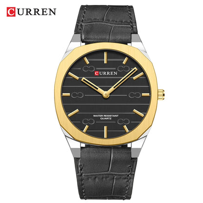CURREN Top Brand Ultra-Thin 7mm Men's Watch Minimalist Elegant Design Quartz Wristwatch Feather-Light Leather Strap