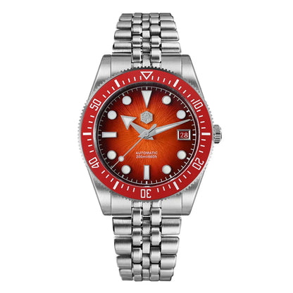 San Martin 37.5-40mm Limited Edition Red JianZhan Enamel Sunburst Dial Men's Diver Watch Miyota 9015 Automatic Mechanical SN0148