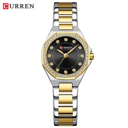 CURREN Luxury Elegance Watch for Women Simple Quartz Wristwatches with Sparkling Rhinestones Stainless Steel Bracelet Waterproof