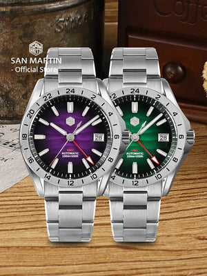 San Martin New 39mm Desert Texture Luxury Men Business Dress GMT Watch NH34 Automatic Mechanical Waterproof 100m Luminous SN0129