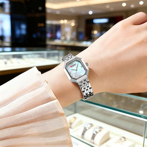 CURREN Elegance Dress Women's Watch with Rectangle Dial Silvery Stainless Steel Bracelet Vintage Minimalist Quartz Wristwatch