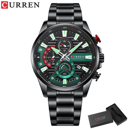 CURREN Sports Casual Quartz Wristwatches with Chronograph Fashion Stainless Steel Men's Watch Auto Date Clock Male