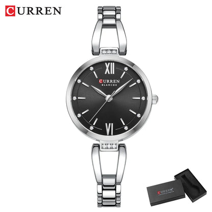 CURREN Luxury Brand Ladies Dress Wristwatch Waterproof Stainless Steel Strap Elegant Charming Dial with Rhinestones Women Watch