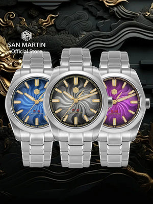 San Martin 2025 Guilloche Dial Snake Year Limited 39mm Miyota 90S5 Clear Caseback Men Automatic Mechanical Watch Luminous SN0144