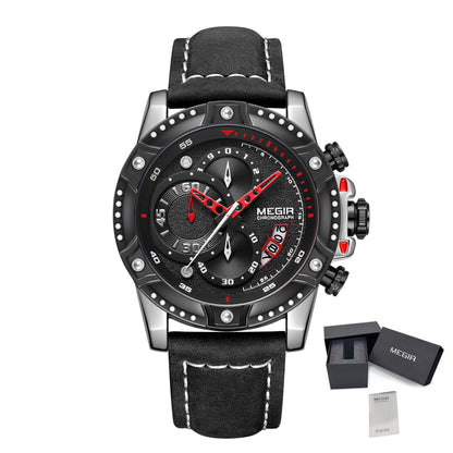 MEGIR Men Watches Luxury Brand Quartz Wristwatch Waterproof Leather Strap Military Sports Clock Chronograph Reloj Hombre 2130