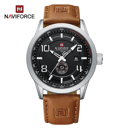 NAVIFORCE Trend Casual Wristwatch for Man Military Sports Water Resistant Leather Strap Men's Clock Quartz Calendar Male Watches