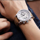 MEGIR Luxury Men's Watch Fashion Simple Casual Sports Watches for Men Leather Strap Waterproof Quartz Chronograph Clock 3010