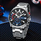 CURREN New Blue Multi Function Quartz Watches Sport Stainless Steel Band Wristwatches for Men with Luminous Hands