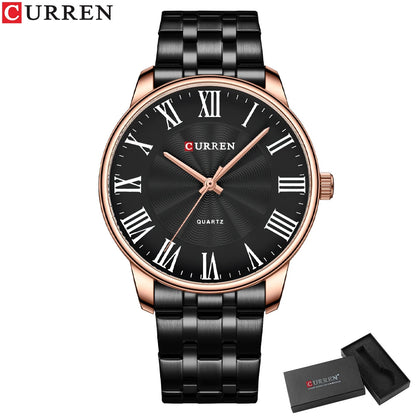 CURREN New Simple Style Stainless Steel Wristwatches for Men Luxury Brand Business Quartz Watch with Roman Numbers