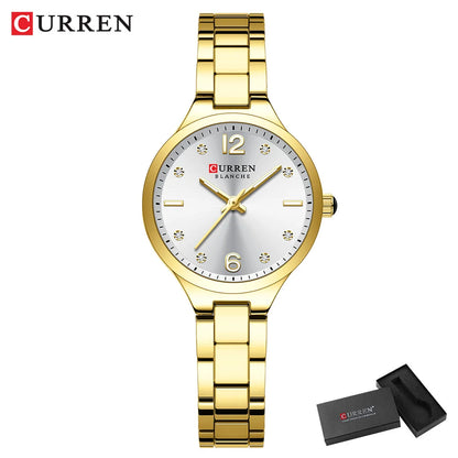 CURREN Simple Elegance Women's Watches NEW Thin  Quartz Stainless Steel Band Wristwatch Waterproof Clock Gift for Ladies