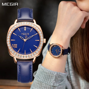 MEGIR Fashion Women Watches Luxury Diamond Leather Ladies Bracelet Female Quartz Wristwatches Dress Clock Relogio Feminino 7029