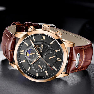 LIGE New Men Watch Top Brand Luxury Waterproof Luminous Sport Wristwatch Quartz Military Leather Watch For Men Relogio Masculino
