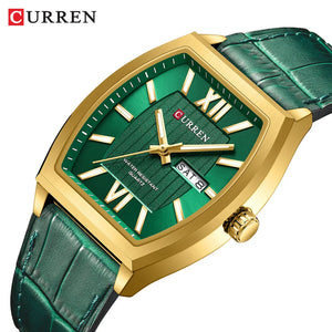 CURREN Luxury Brand Men's Quartz Watch Unique Design Business Tonneau Dial with Day Date Display Luminous Hands Vintage Style
