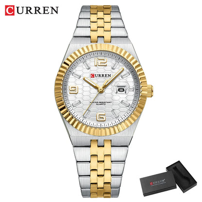 CURREN Women's Watch New Two- Tone Bracelet Quartz Wristwatch with Luminous Hands Luxury Shiny Dial with Stainless Steel Band