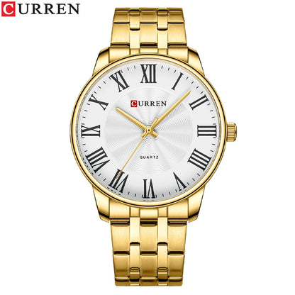 CURREN New Simple Style Stainless Steel Wristwatches for Men Luxury Brand Business Quartz Watch with Roman Numbers
