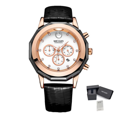 MEGIR Luxury Women Bracelet Watches Fashion Quartz Sport Ladies Wristwatch Leather Dress Clock Chronograph Reloj Hombre 2042