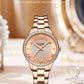 CURREN Luxury Rhinestones Rose Dial Fashion Watches with Stainless Steel Band New Quartz Wristwatches for Women